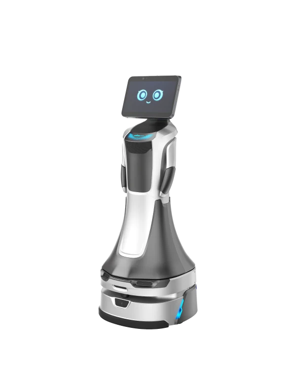 GreetingBot Nova reception robot with a display and wheeled base