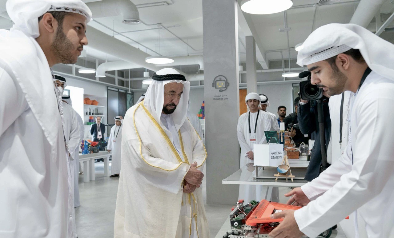 A robot demonstration with visitors inside a laboratory
